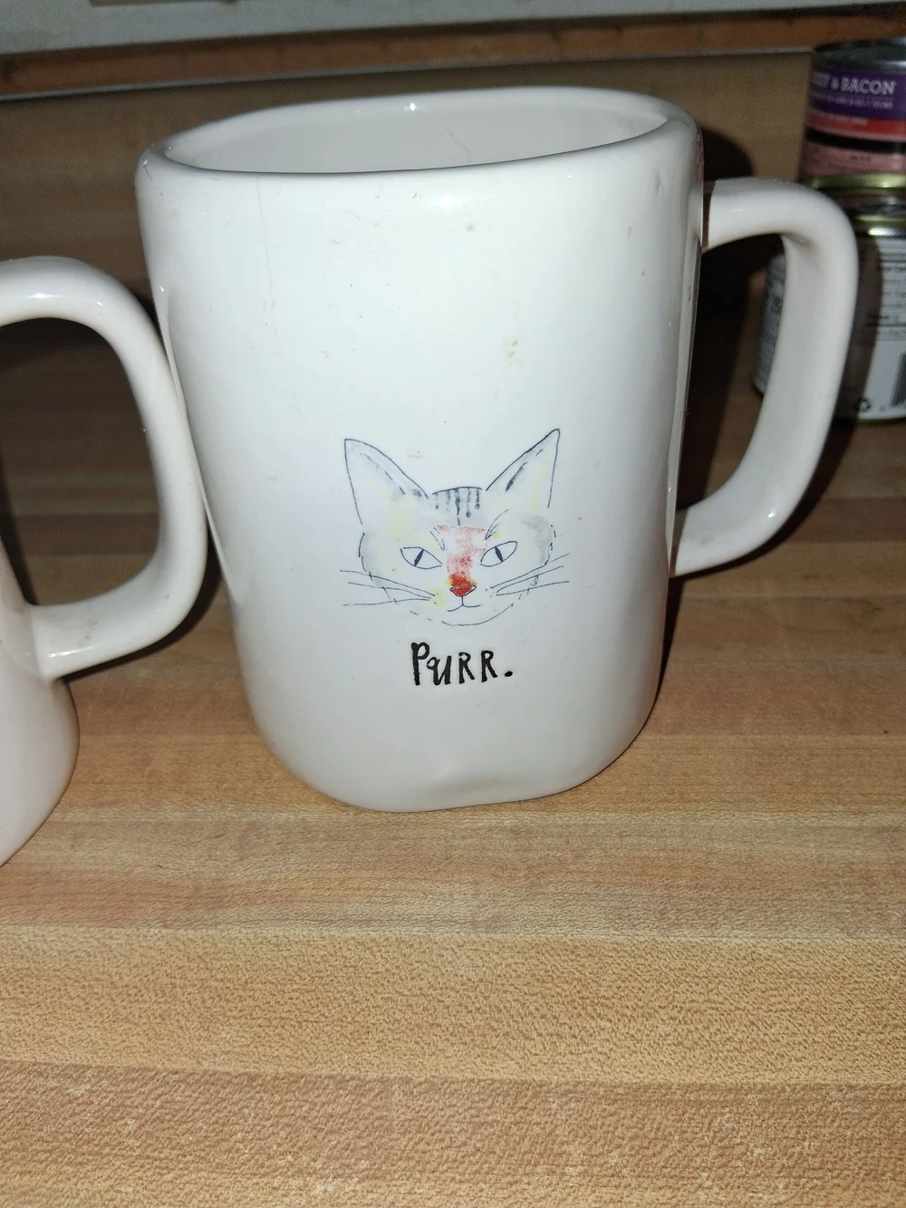 Rae Dunn White Ceramic Cat Mugs with Orange & Light Gray Faces (Set of 2)